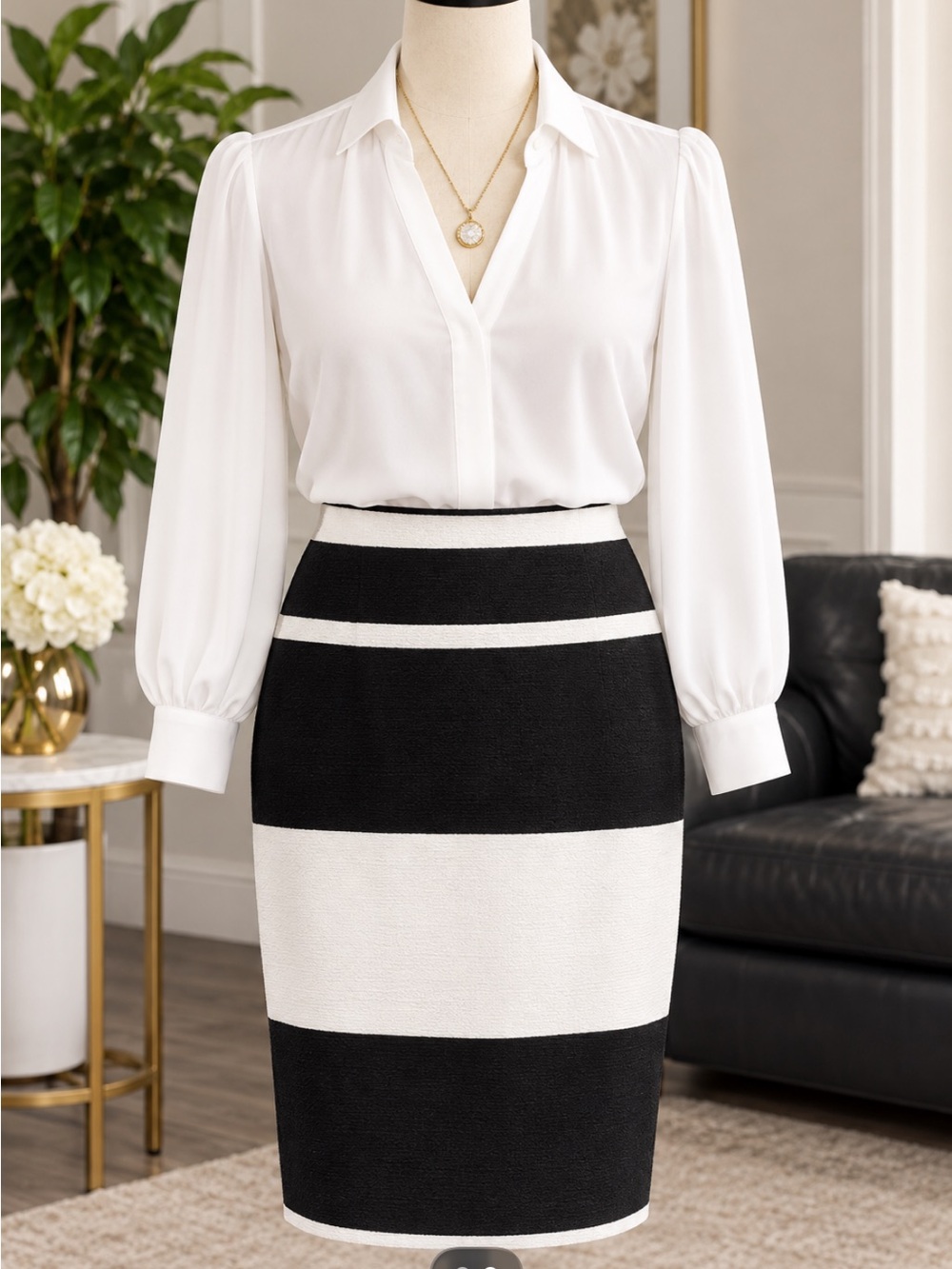 LuLaRoe Black and White Striped Pencil Skirt